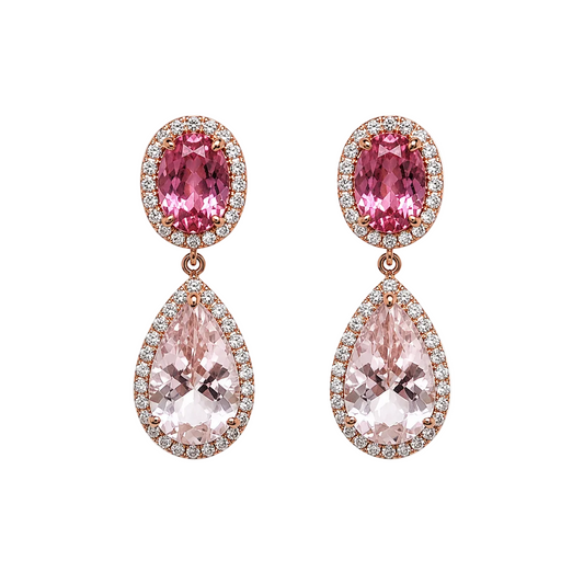 Oval Pink Tourmaline & Pear Shape Morganite Earrings