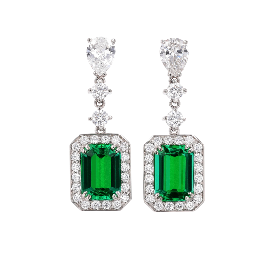 3.70ctw Zambian emerald & diamond earrings
