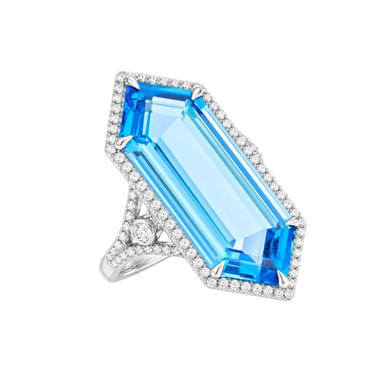 Blue Topaz & Diamond Hexagon Ring