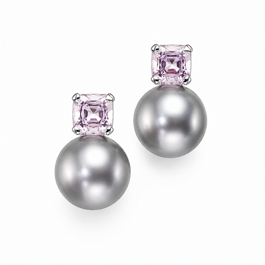 Tahitian Pearl & Morganite Stud EArrings