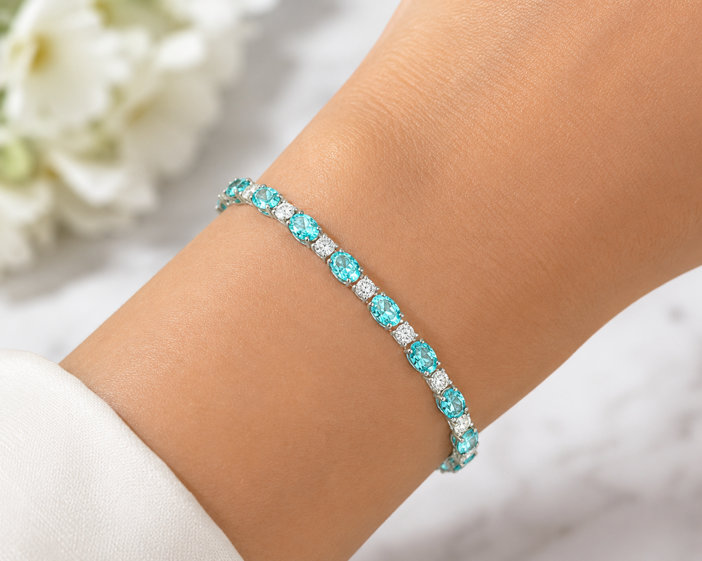 Oval Mozambique Paraiba Tourmaline & Diamond Bracelet