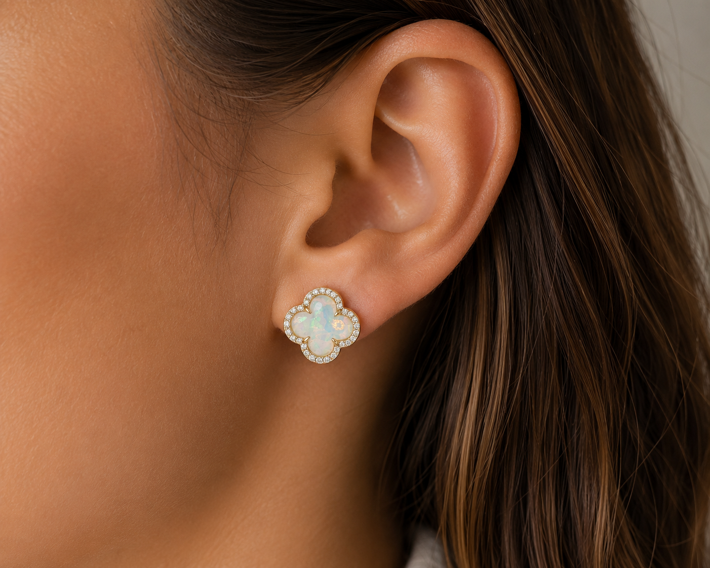Opal & Diamond Clover Earrings