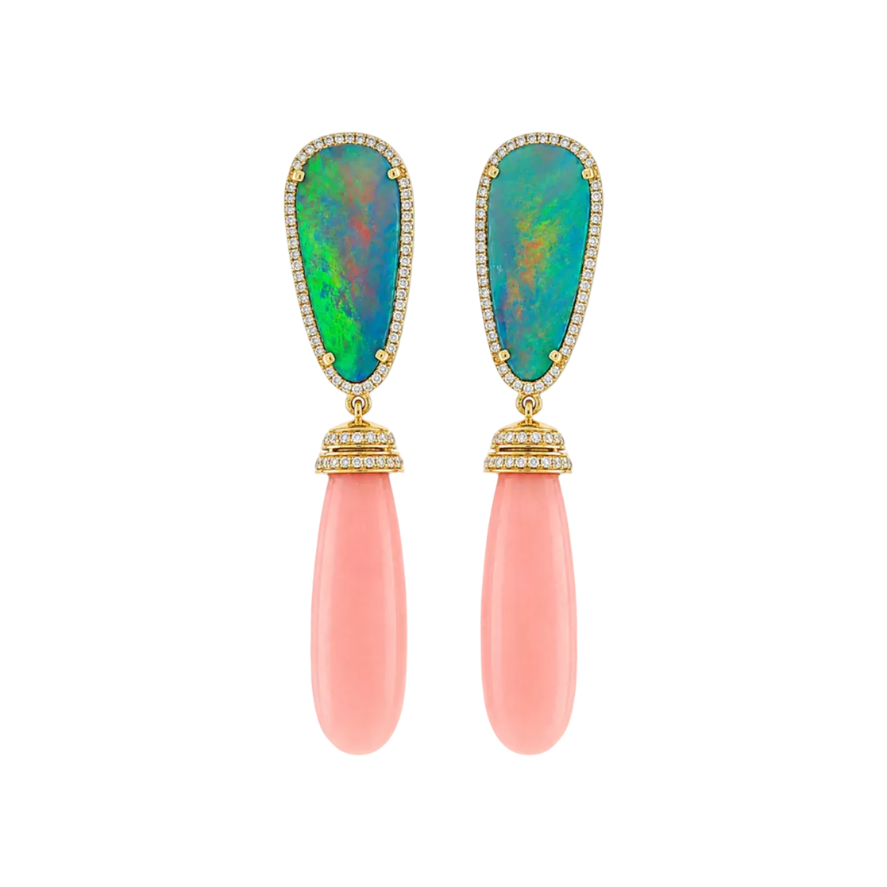 Pink Opal & Diamond Drop Earrings