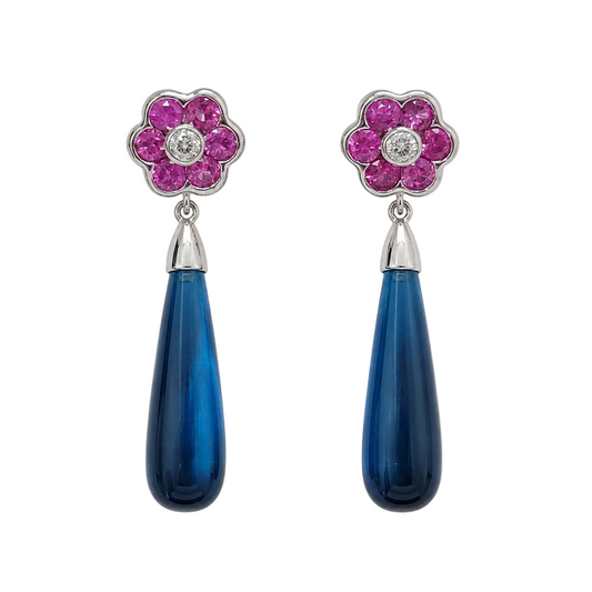 Pink Sapphire & Blue Tourmaline Drop Earrings