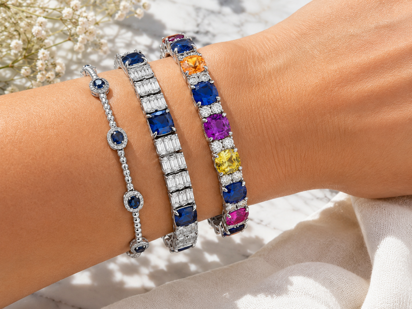 Multi Color NO HEAT Sapphire Bracelet