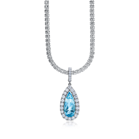 3.92ctw aquamarine & diamond pendant, 20" I-Sparkle chain