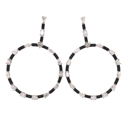 3.65ctw maquise diamond & black agate circle earrings