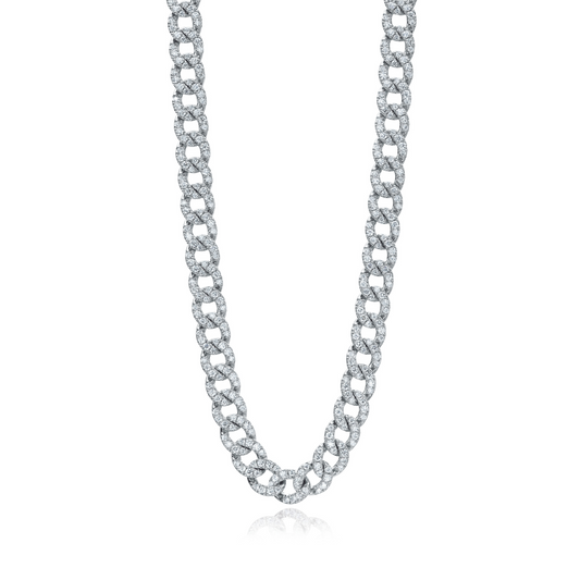 18kt white gold & diamond Cuban link necklace