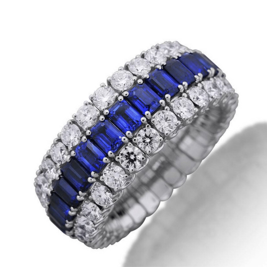 blue sapphire (6.08ctw)and round brilliant cut (2.99ctw) expandable band